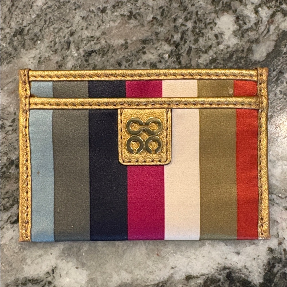 Coach Legacy Stripe Multi-Color Card Holder with Gold Trim